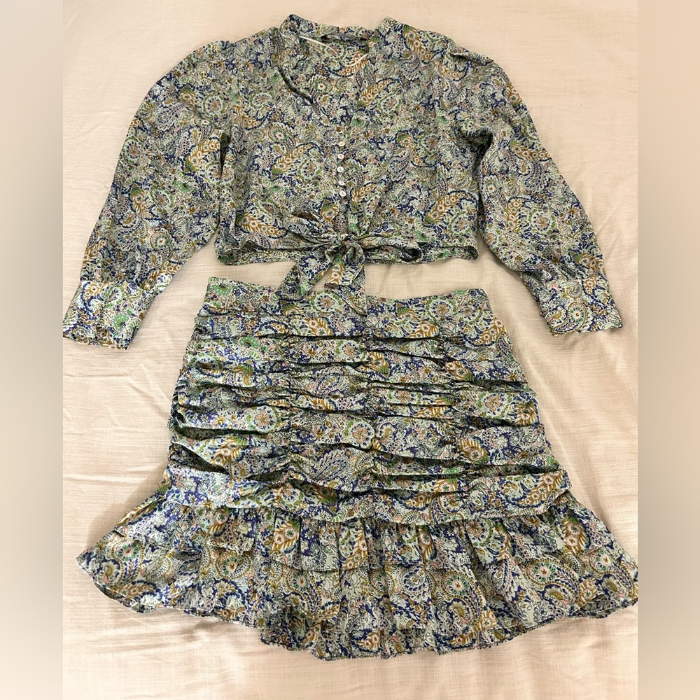 Zara Floral Print Jumpsuit - Blue and Green